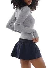 Ribbed Long Sleeve Elastic Waist Patchwork Mini Dress